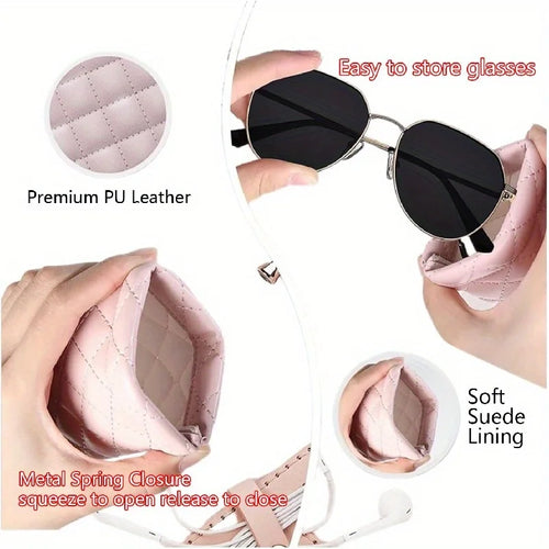 Étui à Lunettes Cuir Matelassé – Noir, Rose & Blanc