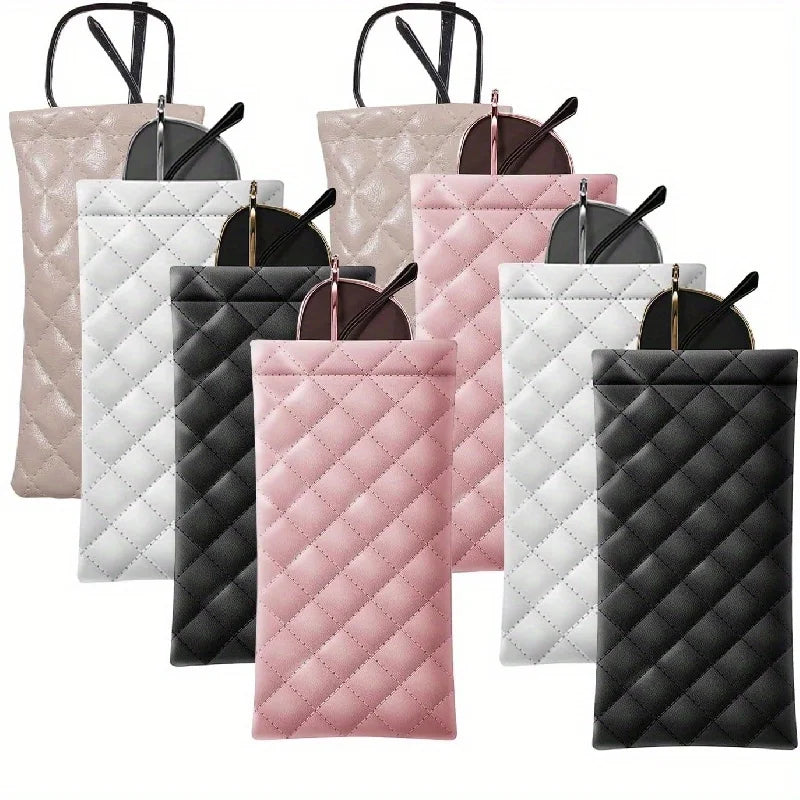 Étui à Lunettes Cuir Matelassé – Noir, Rose & Blanc