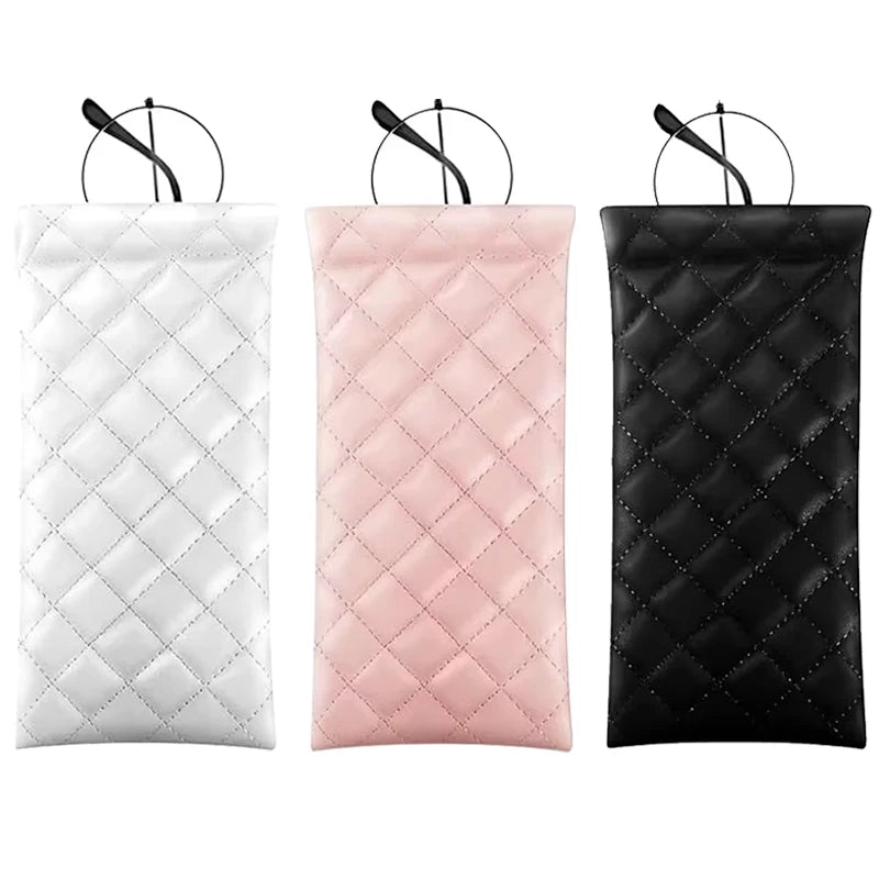 Étui à Lunettes Cuir Matelassé – Noir, Rose & Blanc