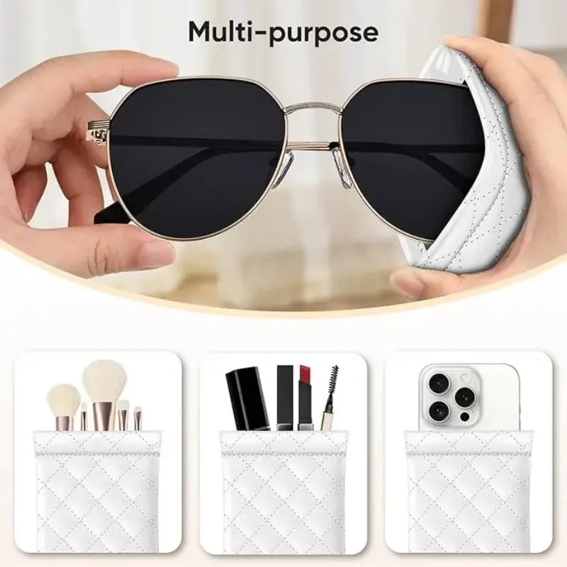 Étui à Lunettes Cuir Matelassé – Noir, Rose & Blanc
