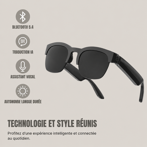 Lunettes Intelligentes IA - Bluetooth 5.3, Traducteur, Musique